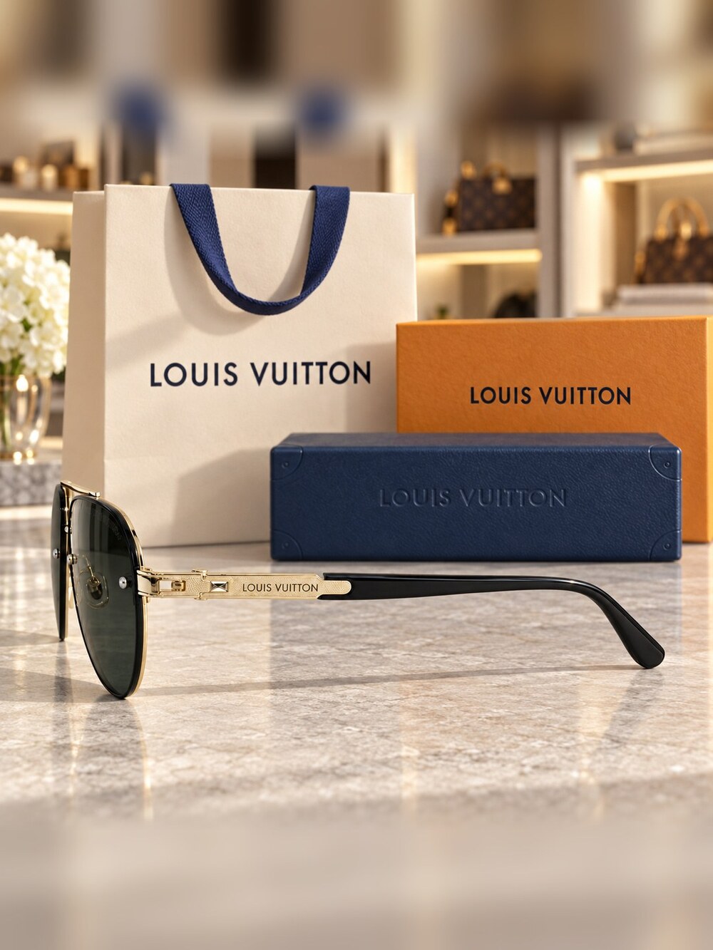 Louis Vuitton Gold Aviator Sunglasses - Picture 3 of 6